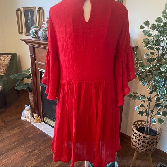 Umgee • Red Embroidered Boho 3/4 Flare Sleeve Mini Dress • Size S • EUC - Picture 6 of 8
